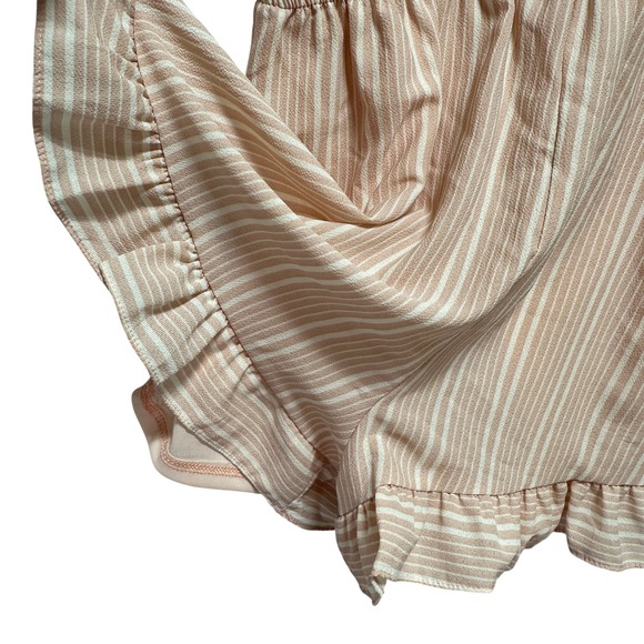 PPLA Mooney Woven Romper Pink Ivory Striped Ruffle Tie Back Size Large NEW USA - Picture 3 of 9